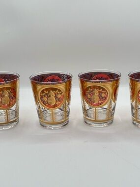 Vintage Cera Highball 24k Gold Glasses Fruit Barware Set Of 4